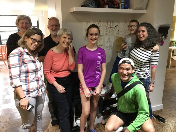 A group of volunteers pose at a phonebanking party