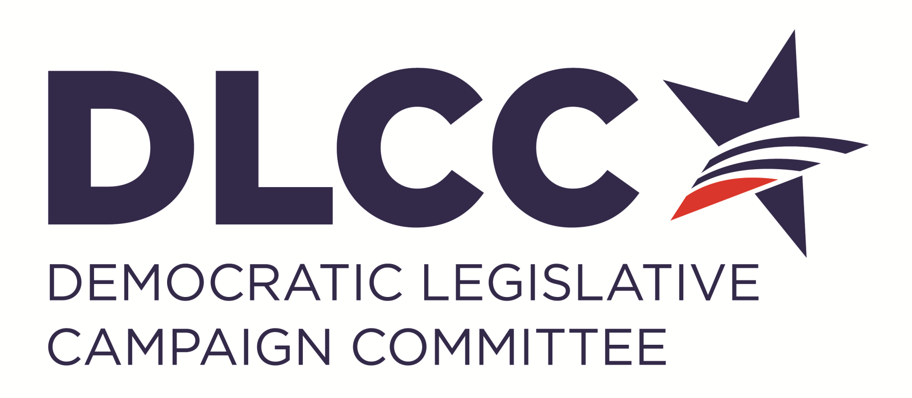 DLCC Logo in dark blue font with a blue and red star