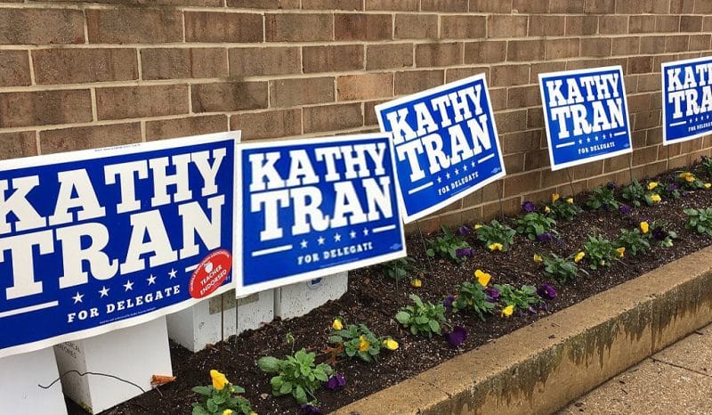 Row of yard signs for Virginia Delegate Kathy Tran