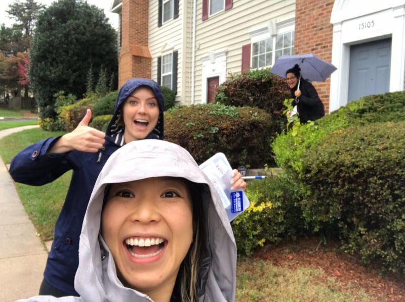 A selfie of co-founders Lala Lyzz and Gaby while political canvassing in Virginia in 2017