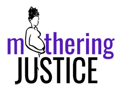 Mother Justice logo with "mothering" in purple with the outline of a pregnant woman in place of the "o"